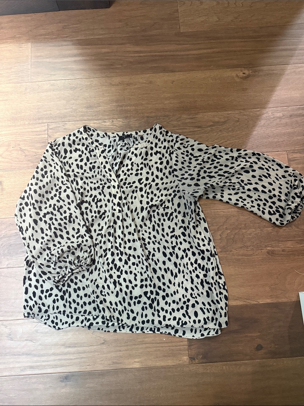Tahari Cream Blouse with Black Leopard Spots